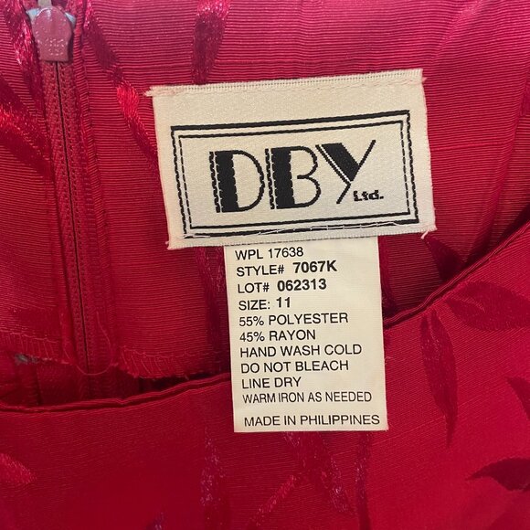 Medium Dress Red on Red Satin Embossed Look on Red Silky-Look Fabric Thin Straps - Picture 6 of 6